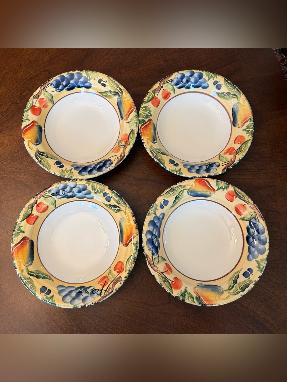 Dansk Fall Harvest 9.25 Inch Soup Pasta Bowls Fruit Made In Italy Set Of 4